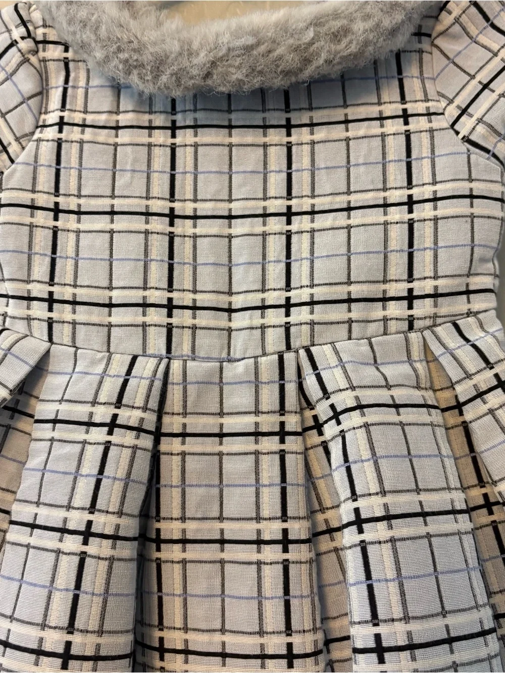Janie and Jack Winter Wishes light blue plaid dress faux fur collar 12-18 months